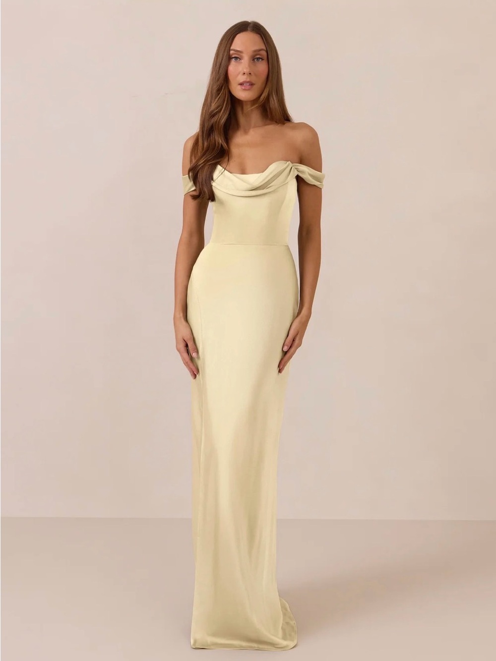 Park & Fifth - Prescott Dress - Off The Shoulder Full Length - Butter Yellow